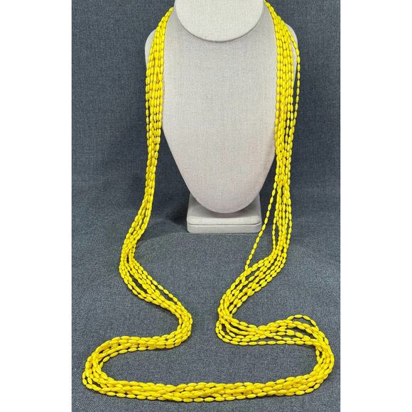 1950's Vintage Flapper Style Bright Yellow Necklace - Picture 2 of 5